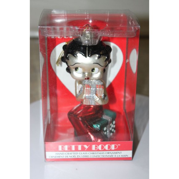 Kurt S Adler Ornament - Betty Boop in Red Dress Holding a Present - Picture 1 of 6